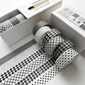 6-Roll Plaid Washi Tape Set – Grid & Polka Dot Journal Tape Decorative Washi Tape Babs Black