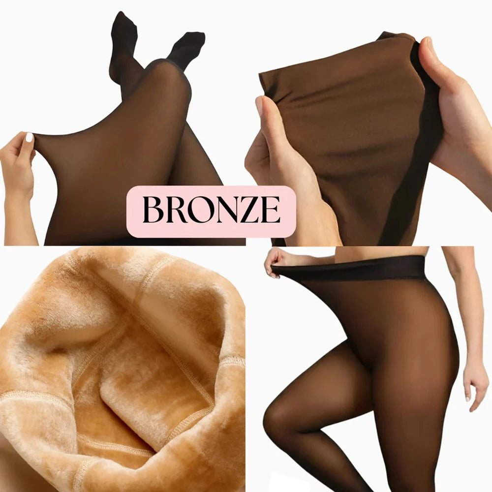 Fleece Lined Tights One Seam Thermal Pantyhose Women Fleece Lined Tights Babs Bronze 1XL