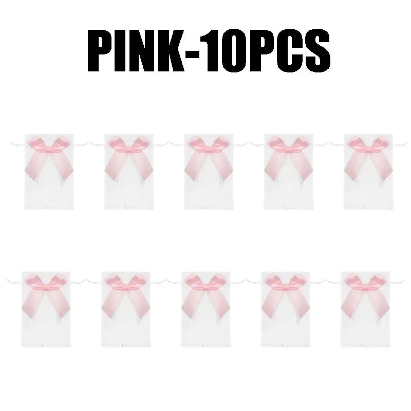 Organza Drawstring Gift Bags with Bow | Mesh Pouches Organza Gift Bags Babs PINK-10PCS 9X12cm