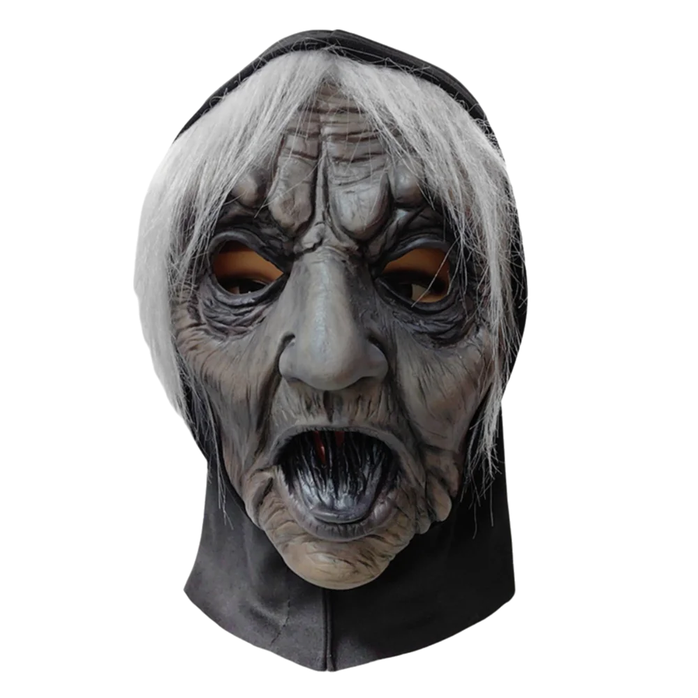 Latex Halloween Witch Mask – Full Face Grimace Cosplay Prop Halloween Costume Mask Babs Beige
