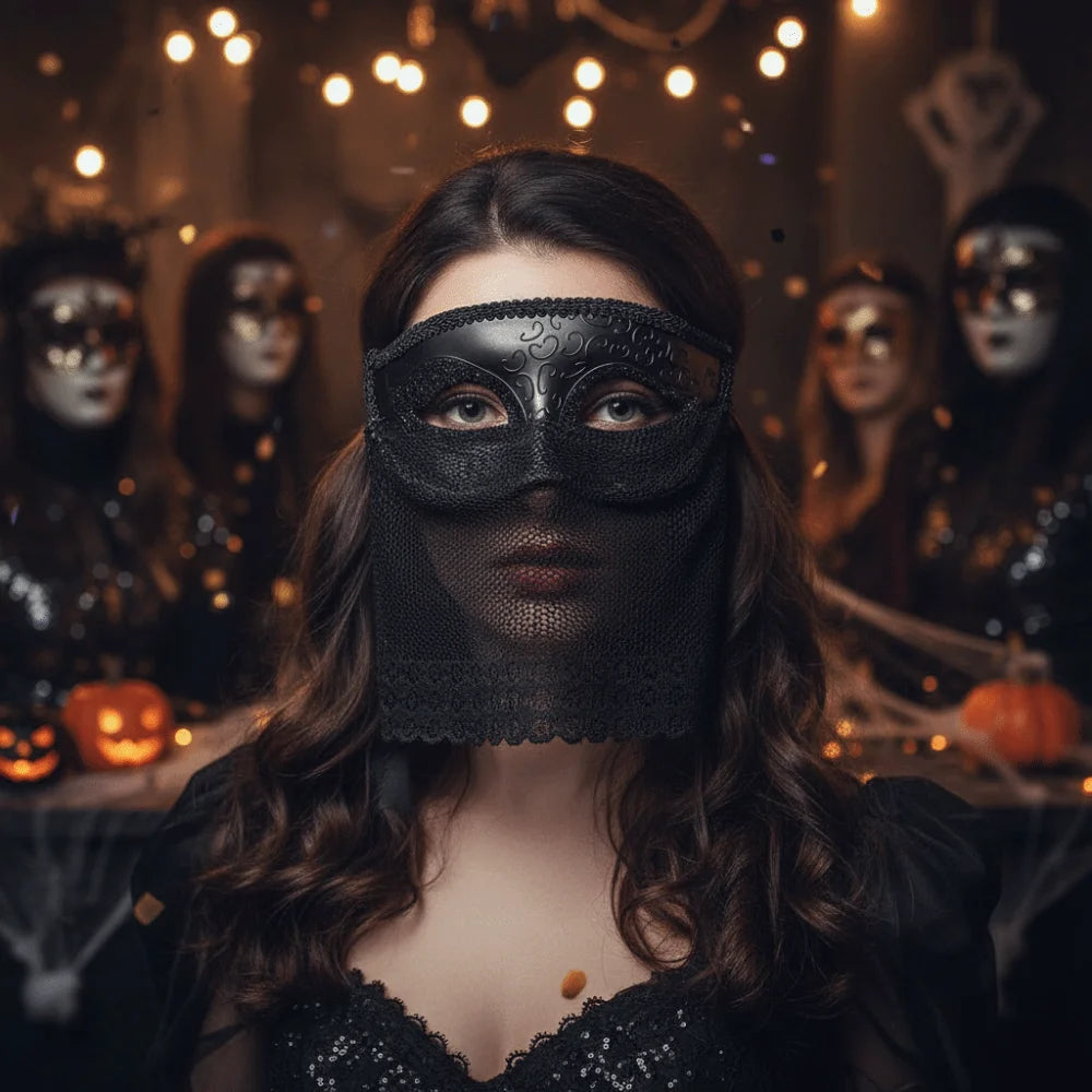 Venice Masquerade Half Face Mask with Veil | Retro Cosplay Masquerade Mask Babs