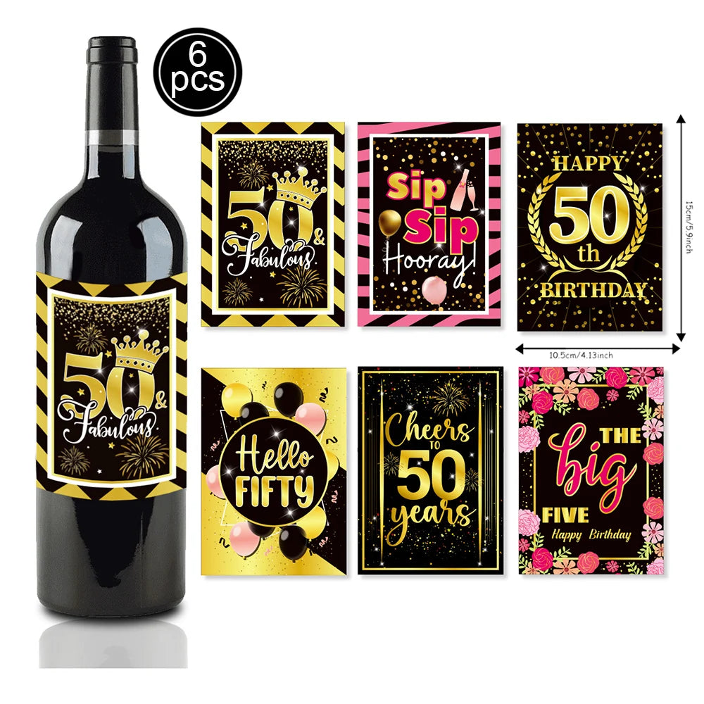 50th Birthday Party Decorations – Black & Gold Tableware Set Party Tableware Set Babs bottle stickers