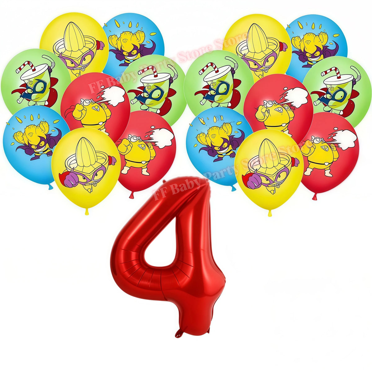 Superthings Party Balloons, Cake Toppers & Backdrop Set – 6pcs Party Decoration Set Babs 17pcs balloons-4 others