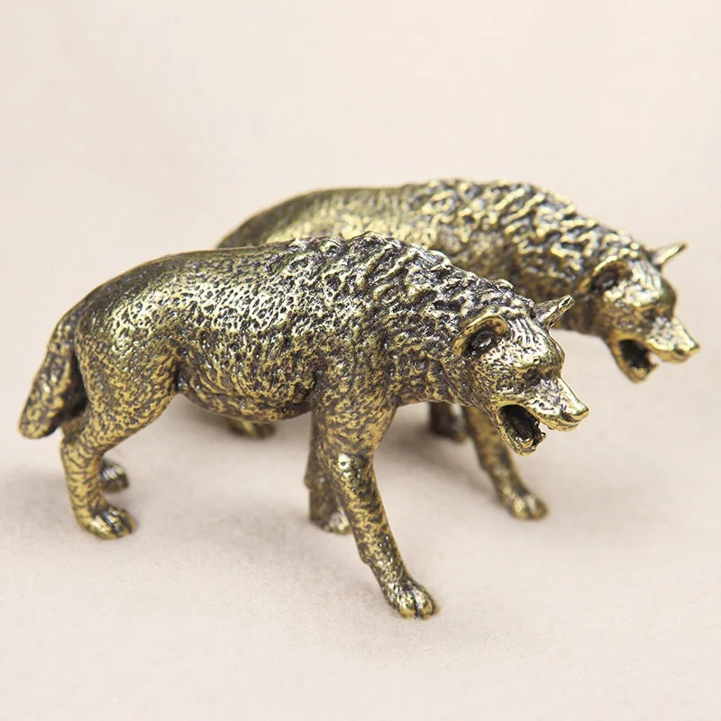 Solid Brass Hyena Figurine – Vintage Miniature Desk Ornament Brass Figurine Babs