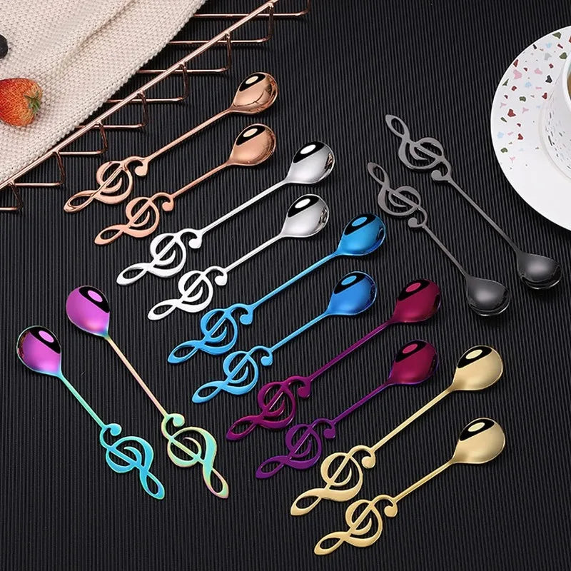 4-Piece Musical Note Rose Gold Stainless Steel Teaspoons Set Coffee Teaspoon Set Babs