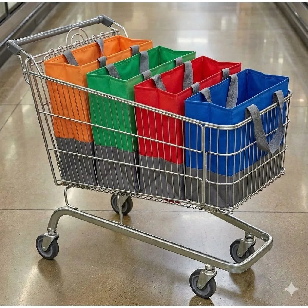 4-Pack Reusable Colorful Grocery Bags – Foldable Non-Woven Reusable Shopping Bags Babs