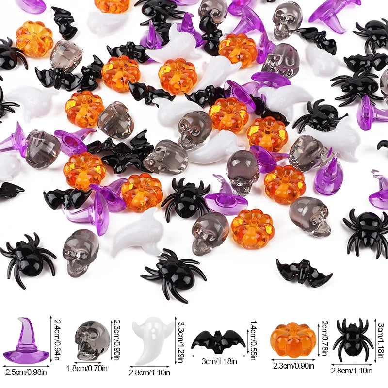 Halloween Mini Acrylic Ornaments Skull Witch Hat Pumpkin 50/100 Pcs Halloween Scatter Ornaments Babs Random Mix 100pcs