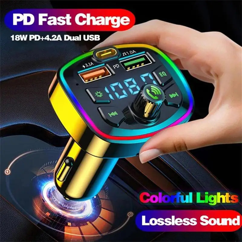Car Bluetooth 5.0 FM Transmitter – PD 18W USB-C & Dual USB FM Transmitter Charger Babs