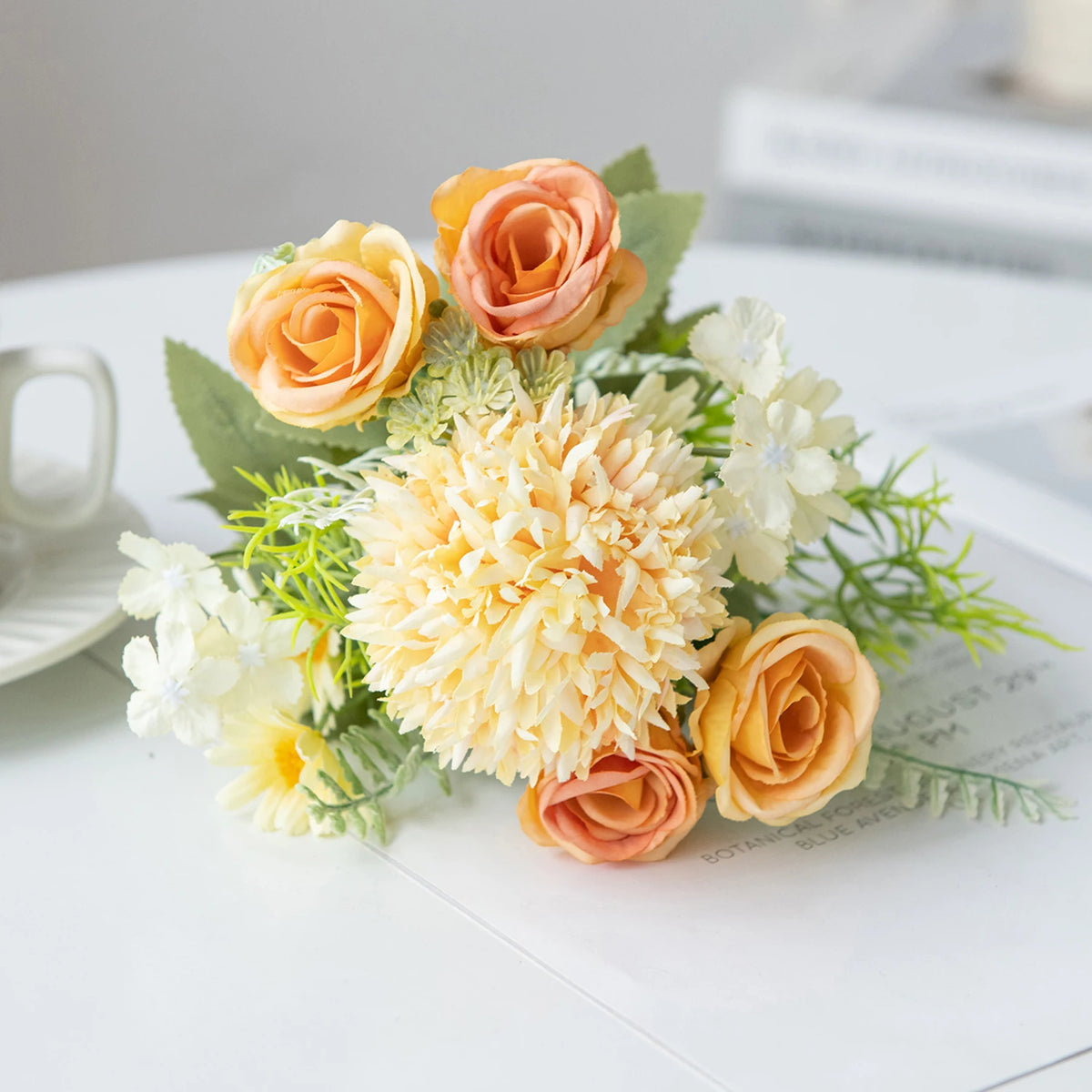 Artificial Silk Roses & Hydrangeas Bouquet – Wedding & Home Décor Artificial Flower Bouquet Babs YELLOW 1 PC