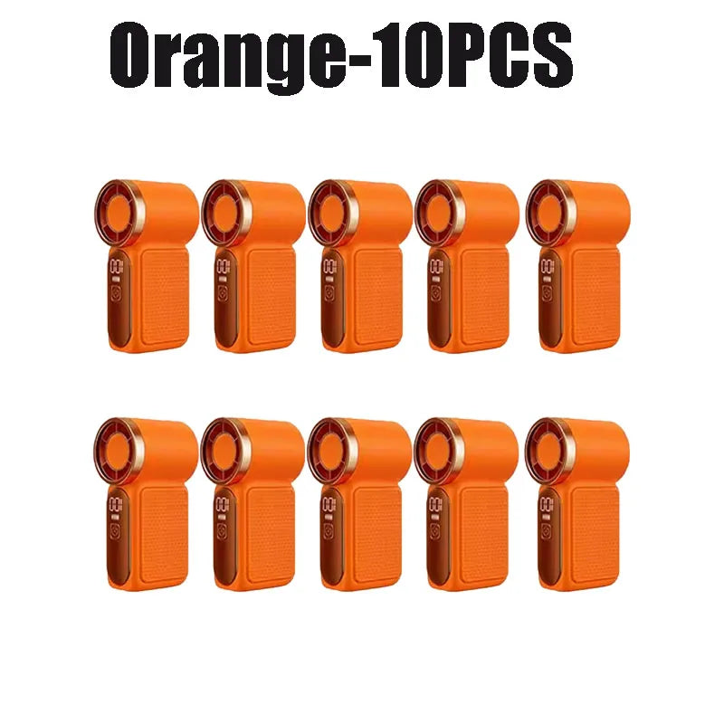 Mini Portable Handheld Turbo Fan with LED Display | Rechargeable Handheld Portable Fan Babs Orange 10PCS