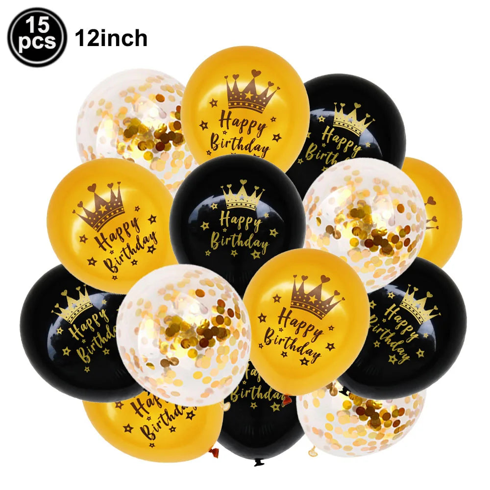 30/40th Birthday Balloon Set – Black Gold Foil & Confetti Decor Party Balloon Set Babs happy birthday As show