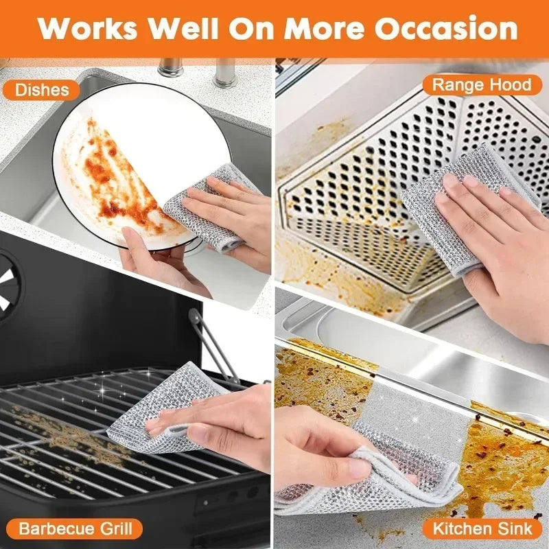 Double-Sided Steel Wire Scrubber Dishcloth – Kitchen Rag Kitchen Scrubber Cloth Babs