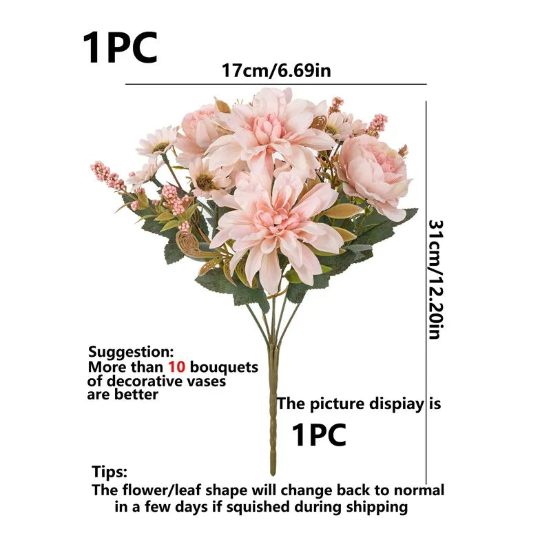 Silk Artificial Dahlia Rose Daisy Bouquet – Wedding & Home Decor Artificial Silk Flowers Babs