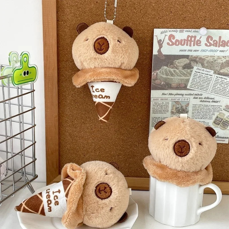 Capybara Plush Keychain Ice Cream Cone Stuffed Animal Bag Charm Plush Keychain Charm Babs