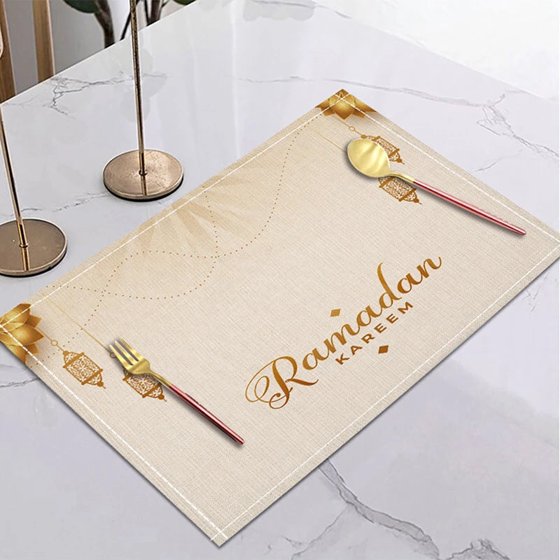 Ramadan Linen Placemat 42x32cm – Eid Mubarak Table Decor Linen Placemat Babs D