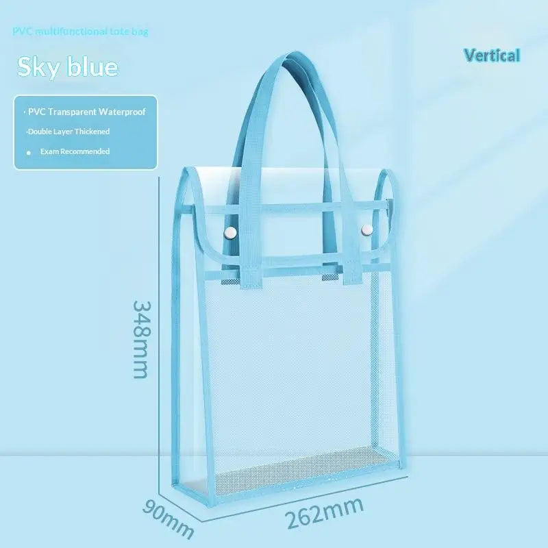 Transparent PVC Exam Tote Bag – Waterproof & Mesh Pockets Clear PVC Tote Bag Babs A2