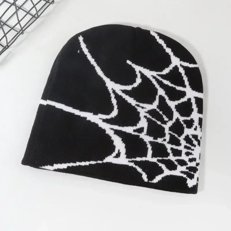 Spider Web Knit Beanie Hat – Y2K Goth Skullies Cap Men Women Knit Beanie Hat Babs