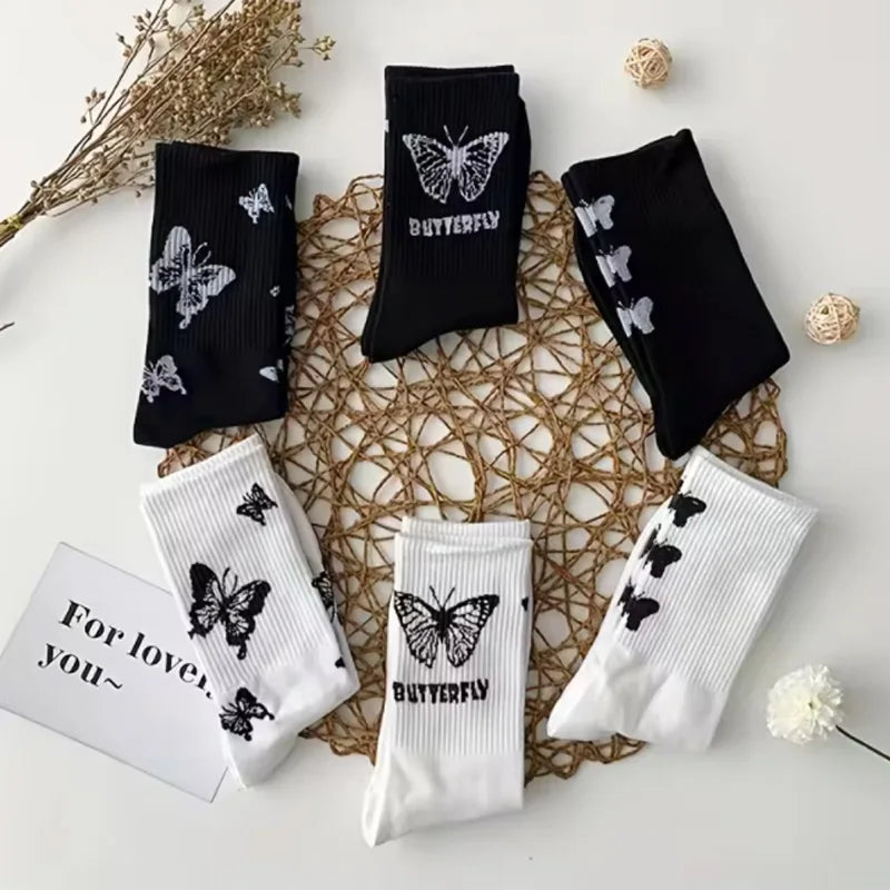 Butterfly Print Mid-Calf Crew Socks Women – Cotton Blend Women's Crew Socks Babs