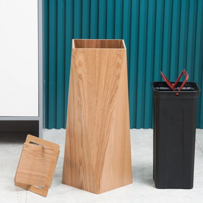 Large Wooden Trash Can – Waterproof Luxury Rolling Cover Bin Wooden Waste Bin Babs