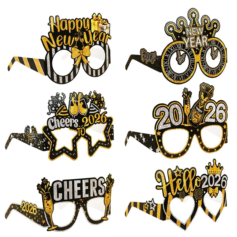 2026 New Year's Eve Party Props, Glasses & Gold Balloons Kit Party Decoration Kit Babs 6pcs paper glasses 1