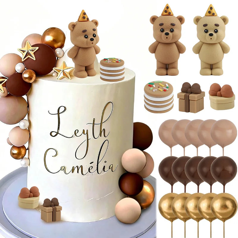 19-Piece Teddy Bear Cake Toppers – Birthday & Baby Shower Set Cake Topper Set Babs