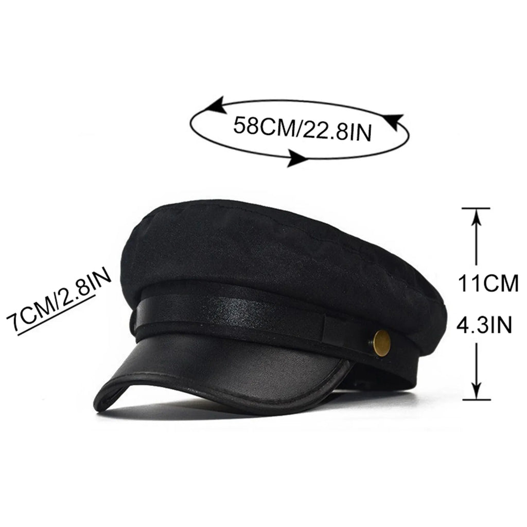 Unisex Flat Top Beret Cap – Vintage PU Leather Cycling Hat Flat Top Beret Cap Babs