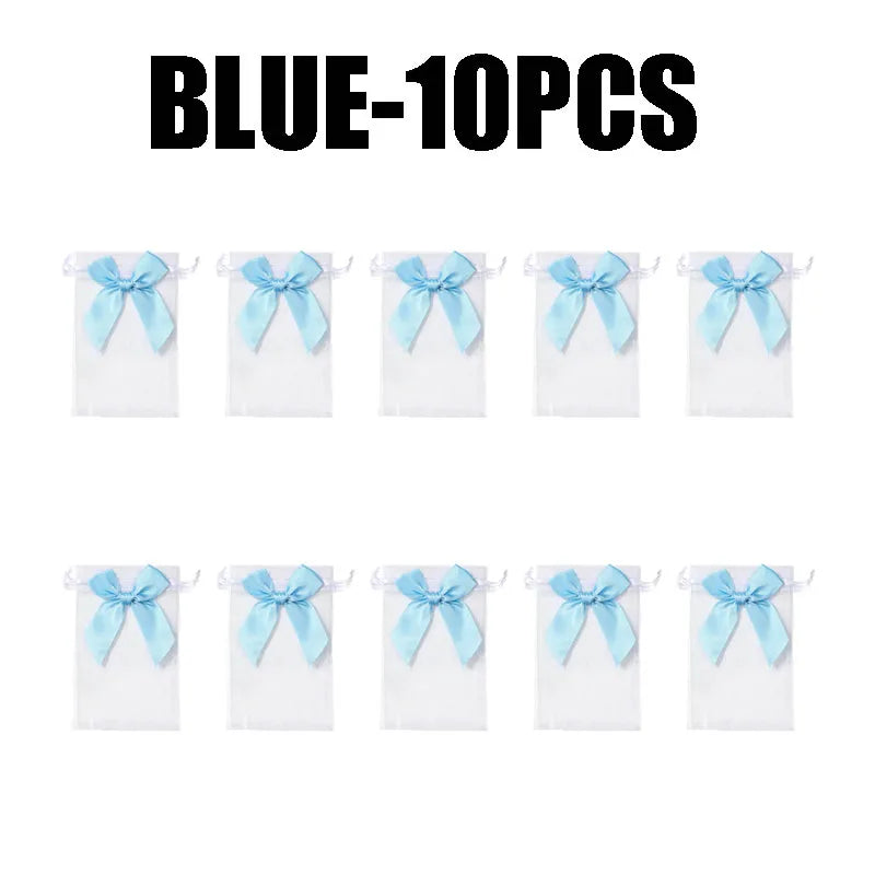 Organza Drawstring Gift Bags with Bow | Mesh Pouches Organza Gift Bags Babs BLUE-10PCS 9X12cm