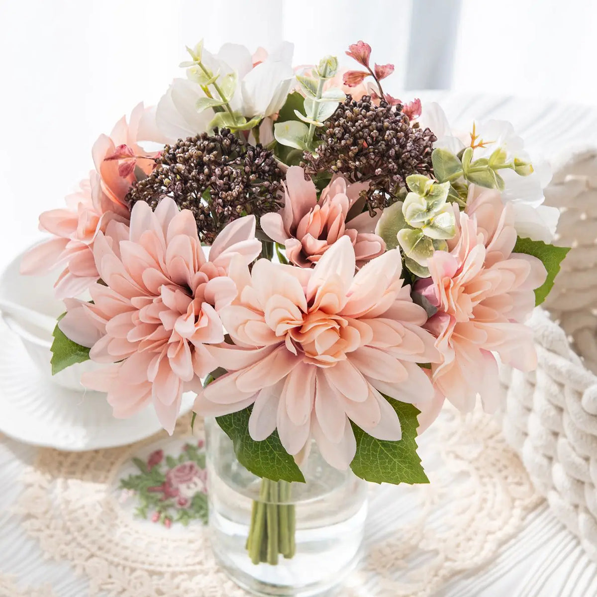 Artificial Silk Dahlia Camellia Bouquet | Wedding & Home Decor Artificial Flower Bouquet Babs