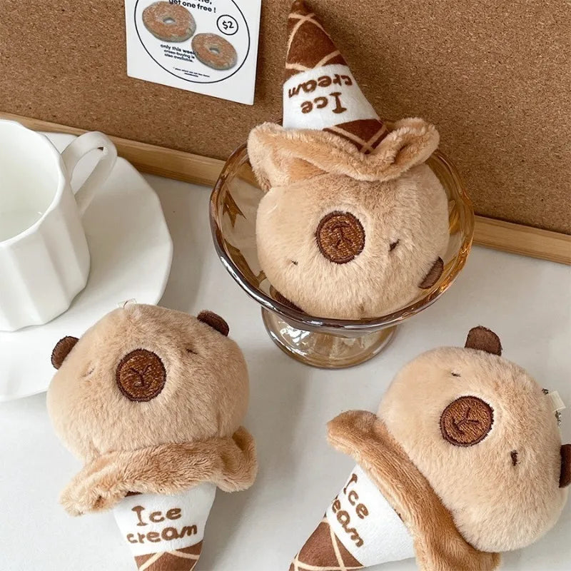 Capybara Plush Keychain Ice Cream Cone Stuffed Animal Bag Charm Plush Keychain Charm Babs