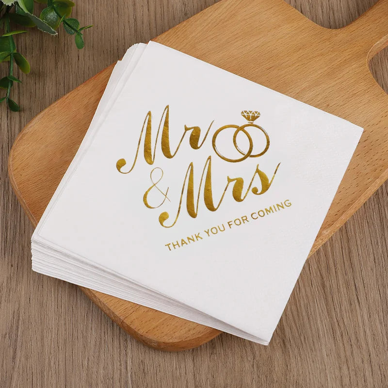 Mr & Mrs Bronzing Paper Napkins – Wedding & Bridal Shower Decorative Paper Napkins Babs