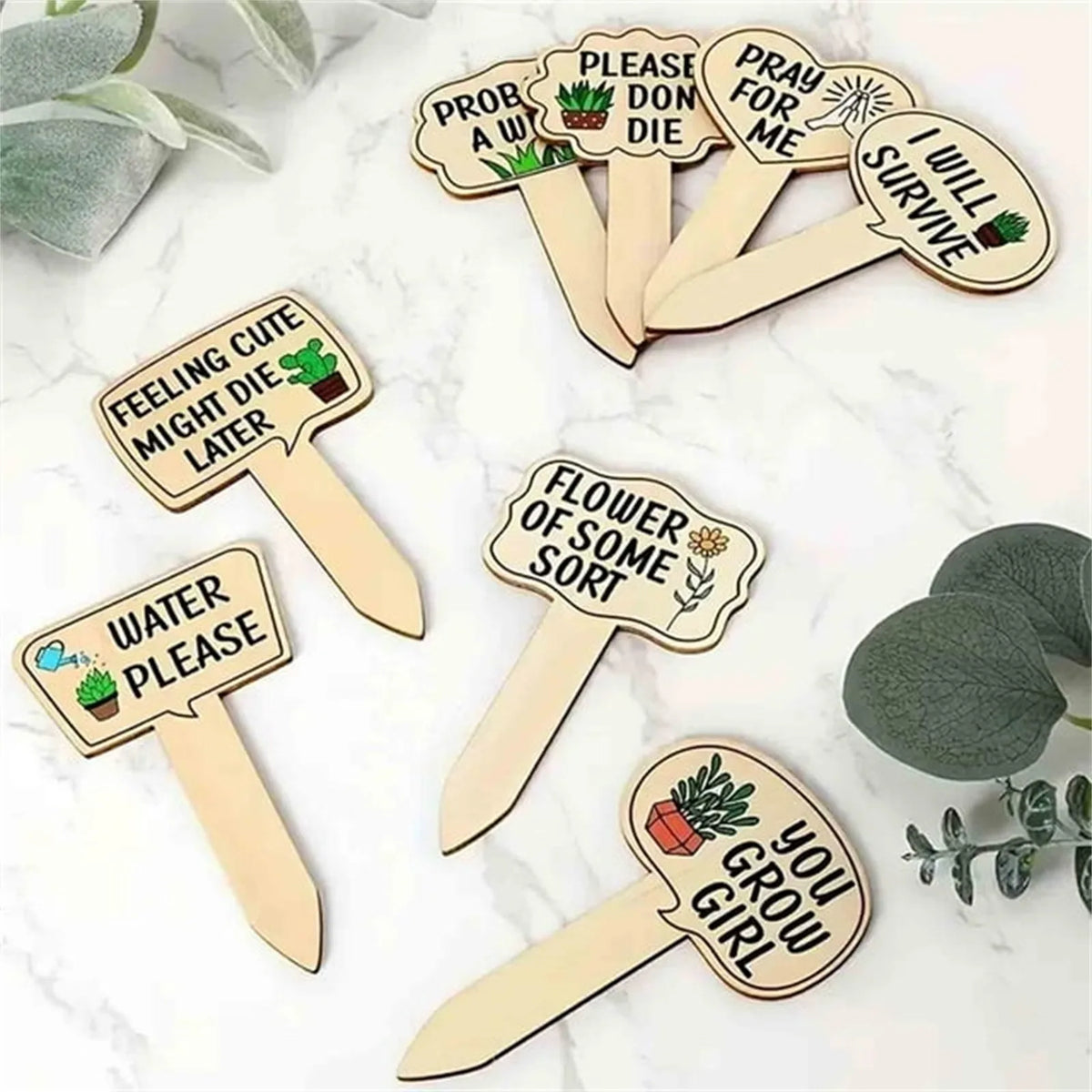 15 Wooden Plant Labels with Slogans – T-Shaped Garden Markers Garden Plant Markers Babs