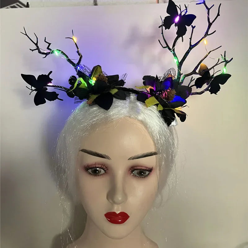 Halloween LED Light-Up Antler Headband | Glow Party Cosplay LED Party Headband Babs