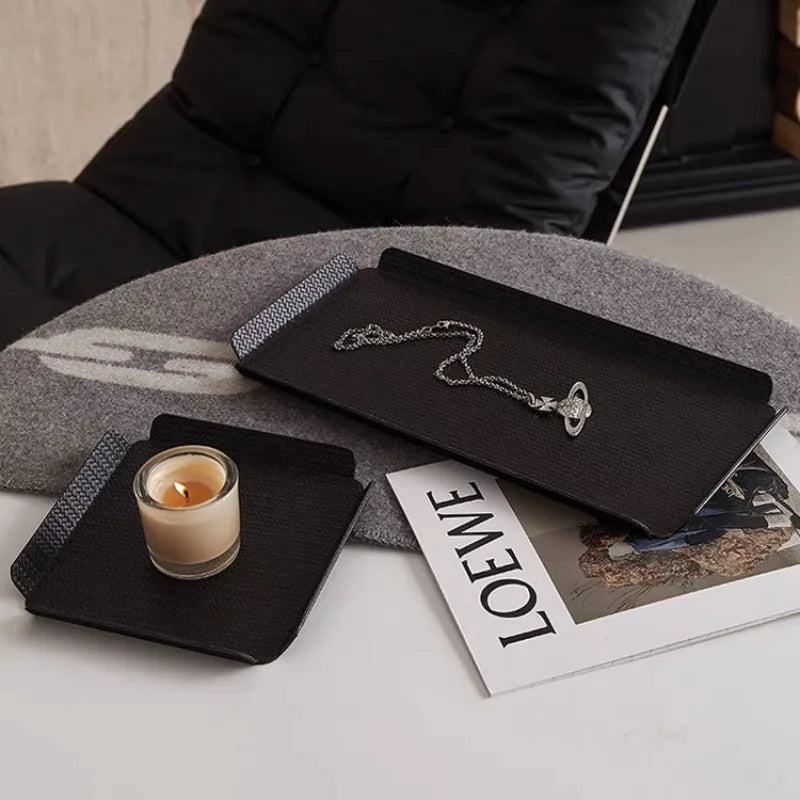 Modern Metal & Leather Storage Tray – Minimalist Desk Organizer Decorative Storage Tray Babs