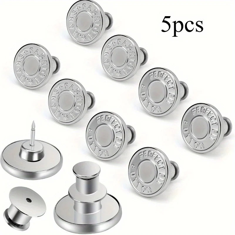 Silvery Metal Detachable Waist Button for Jeans & Skirts Clothing Button Babs 5pcs
