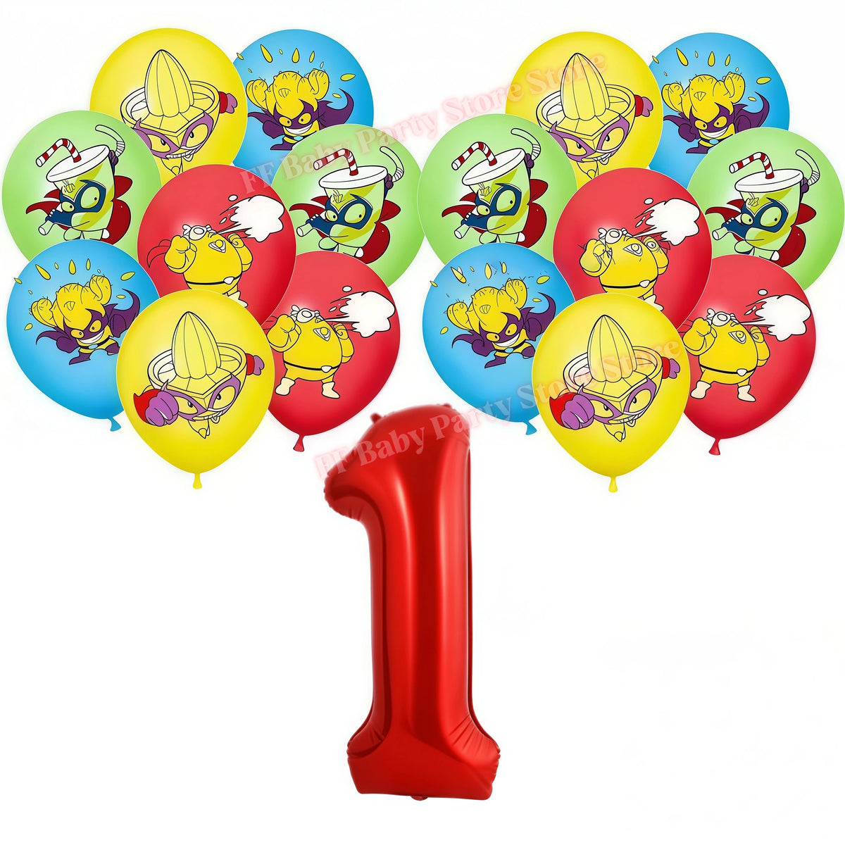 Superthings Party Balloons, Cake Toppers & Backdrop Set – 6pcs Party Decoration Set Babs 17pcs balloons-1 others