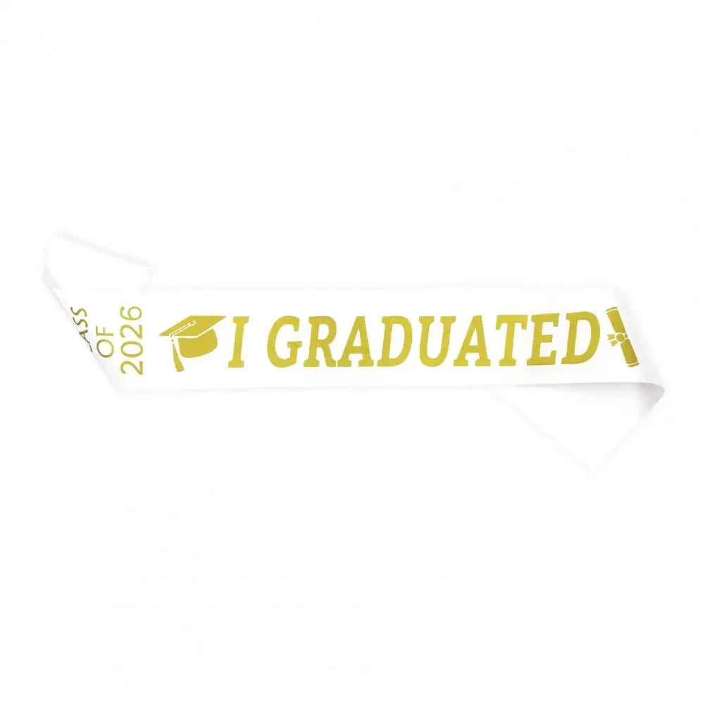 Class of 2026 Graduation Sash – Adjustable Satin Stole Graduation Sash Babs White 10pcs