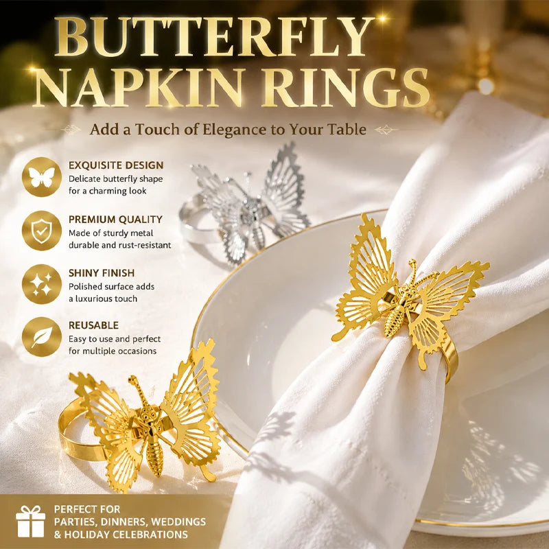 Spring Butterfly Napkin Rings Set | Wedding & Party Table Decor Napkin Rings Set Babs