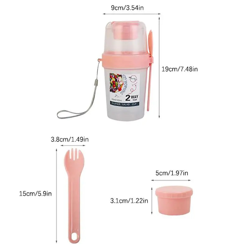 Two-Layer Yogurt Salad Cup with Lid, Spoon & Sauce Cup Food Storage Container Babs