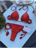 Women's Backless Lace-Up Triangle Bikini Set – Multicolor