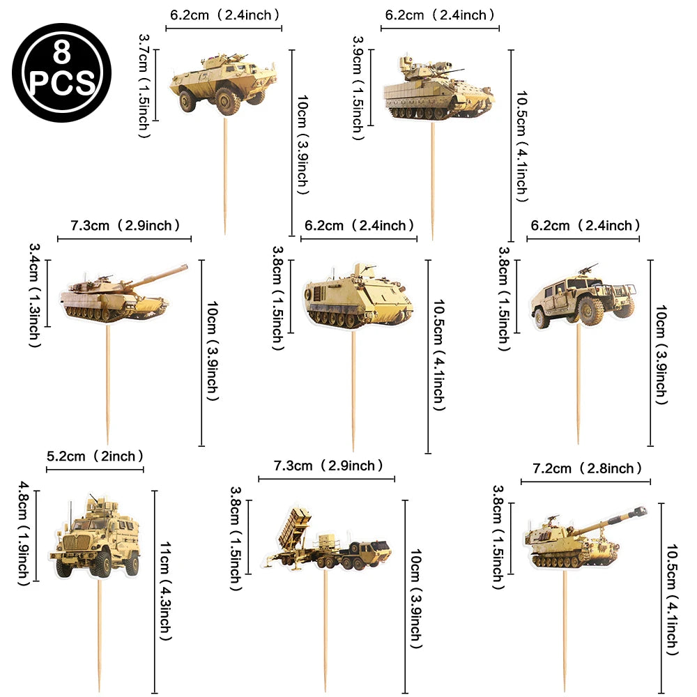 Military Cake Toppers – Tank, Fighter Jet & Missile Party Decor Cake Topper Set Babs 8pcs cake topper
