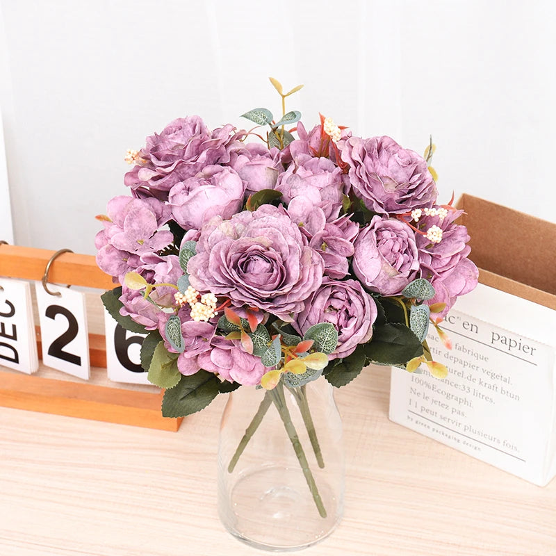 Silk Rose Bridal Bouquet – Artificial Hydrangea & Peony Flowers Artificial Flower Bouquet Babs