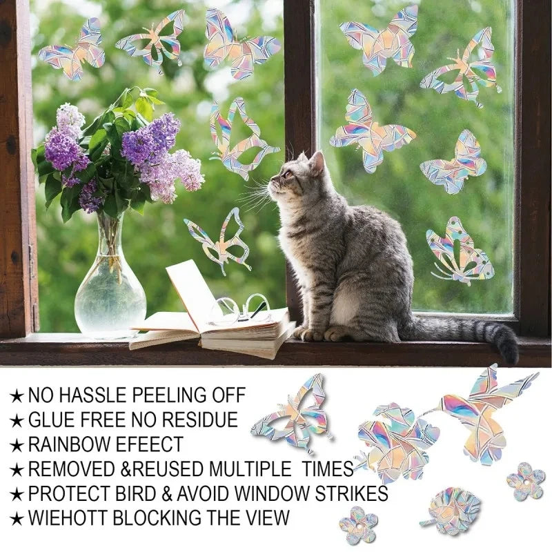 Rainbow Suncatcher Window Stickers – Cat & Butterfly PVC Decals Window Suncatcher Sticker Babs