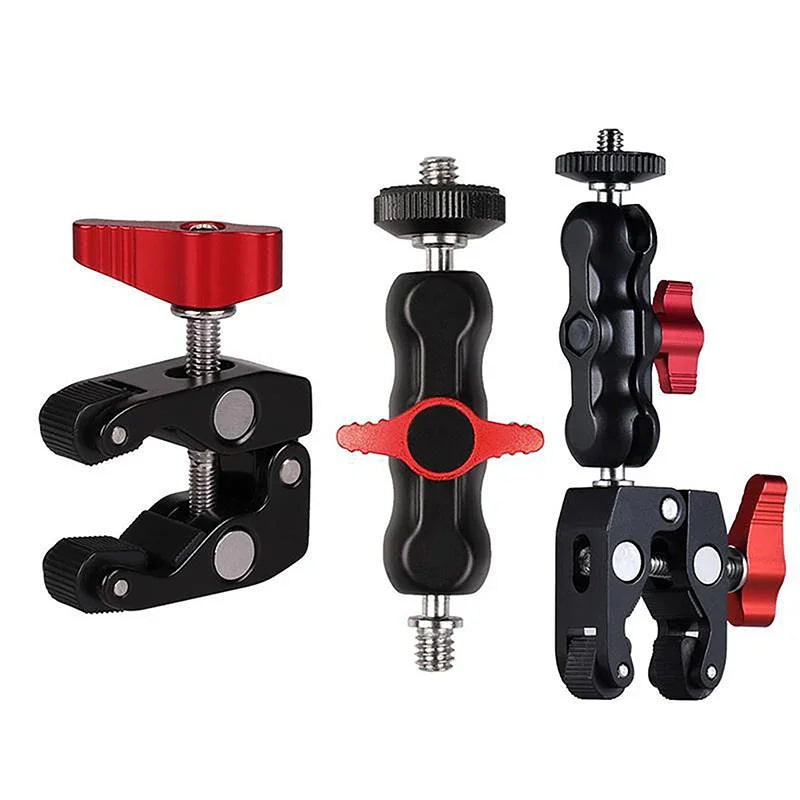 Aluminum Alloy Double Ball Head Magic Arm Clamp 1/4" 3/8" Camera Arm Clamp Babs