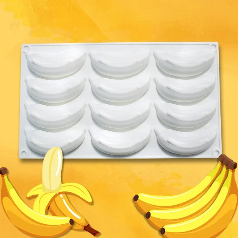 12-Cavity 3D Banana Silicone Mold – Chocolate, Cake & Dessert Silicone Baking Mold Babs