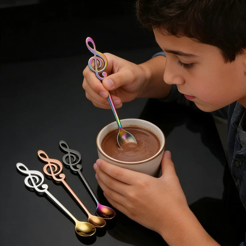 3pc Musical Note Stainless Steel Spoons | Gold Coffee Stirrers Decorative Spoon Set Babs