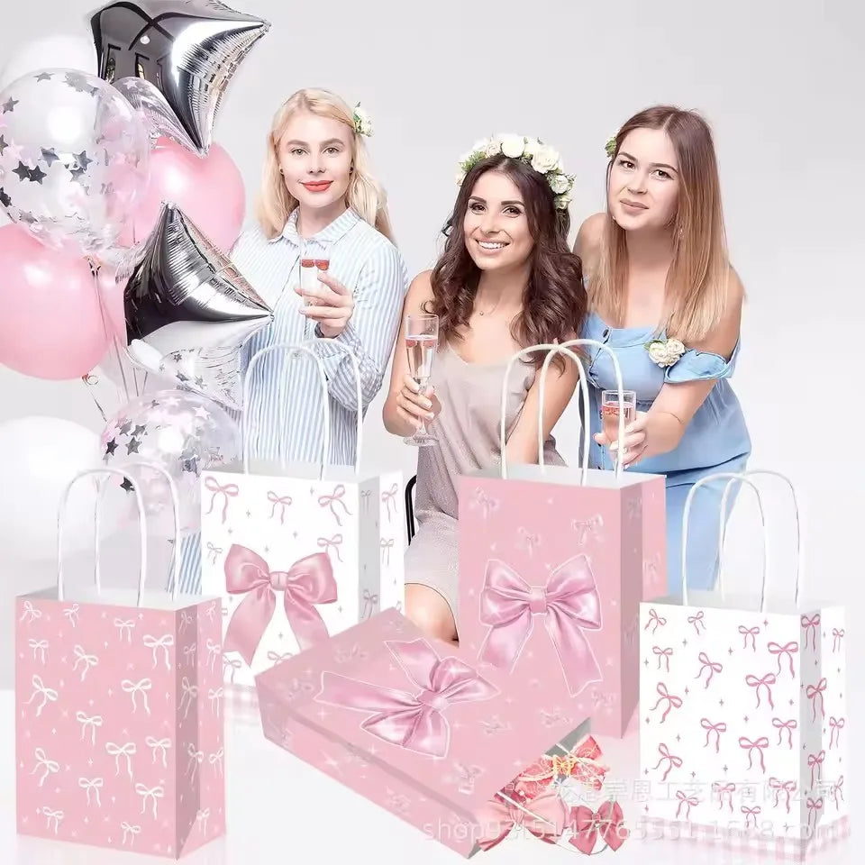 Pink Bow Paper Gift Bags – Party Treat Bags 5/10 Pcs Party Gift Bags Babs