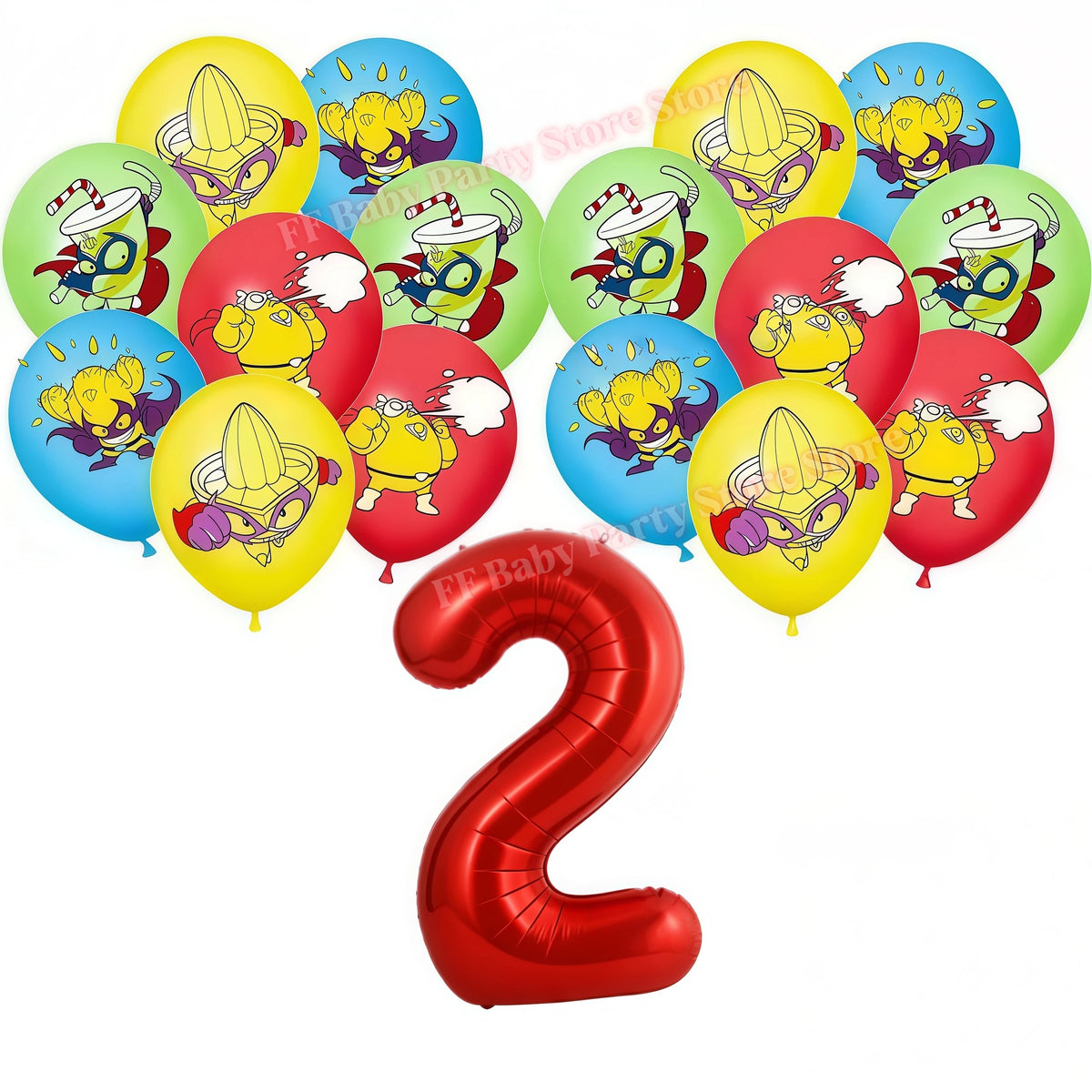 Superthings Party Balloons, Cake Toppers & Backdrop Set – 6pcs Party Decoration Set Babs 17pcs balloons-2 others