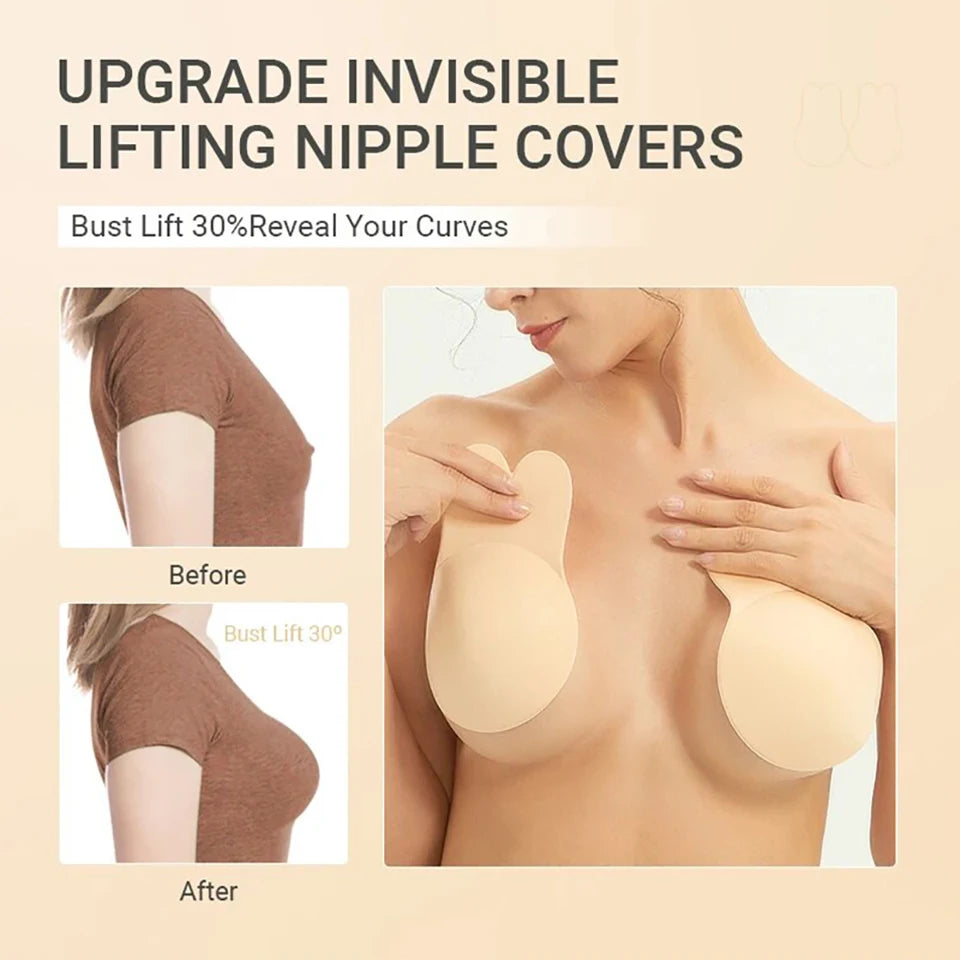 Women's Adhesive Silicone Strapless Bra & Nipple Covers – Reusable Adhesive Silicone Bra Babs