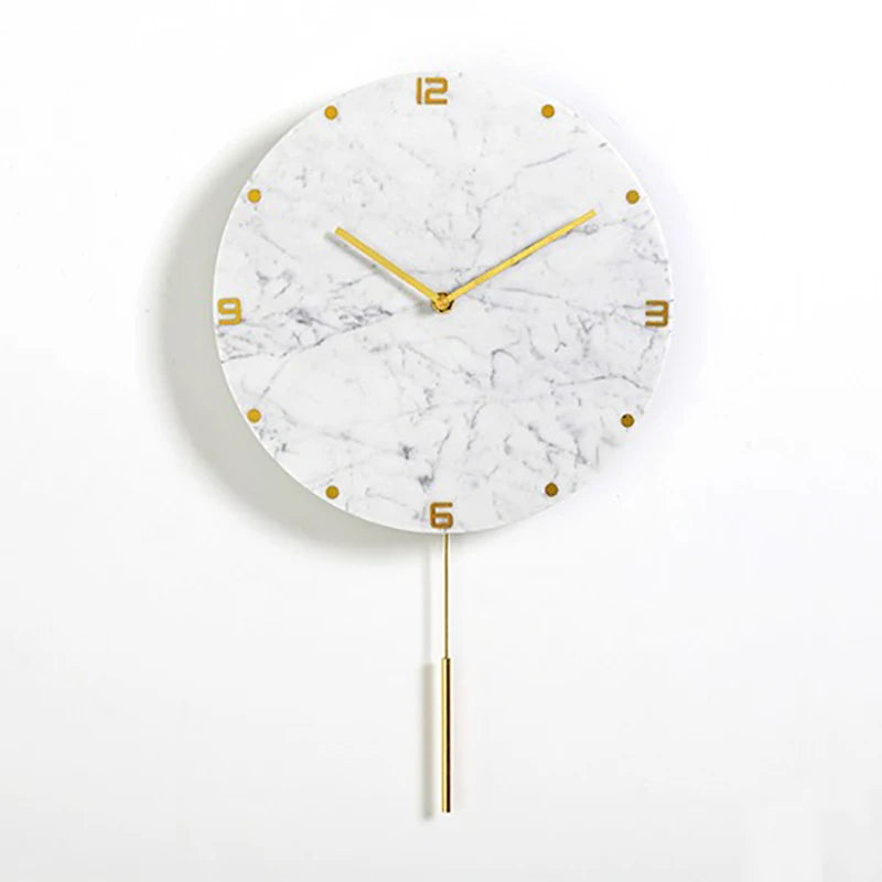 Nordic Large Marble Wall Clock – Silent Quartz, Modern Décor Wall Clock Babs Style E White 12 inch