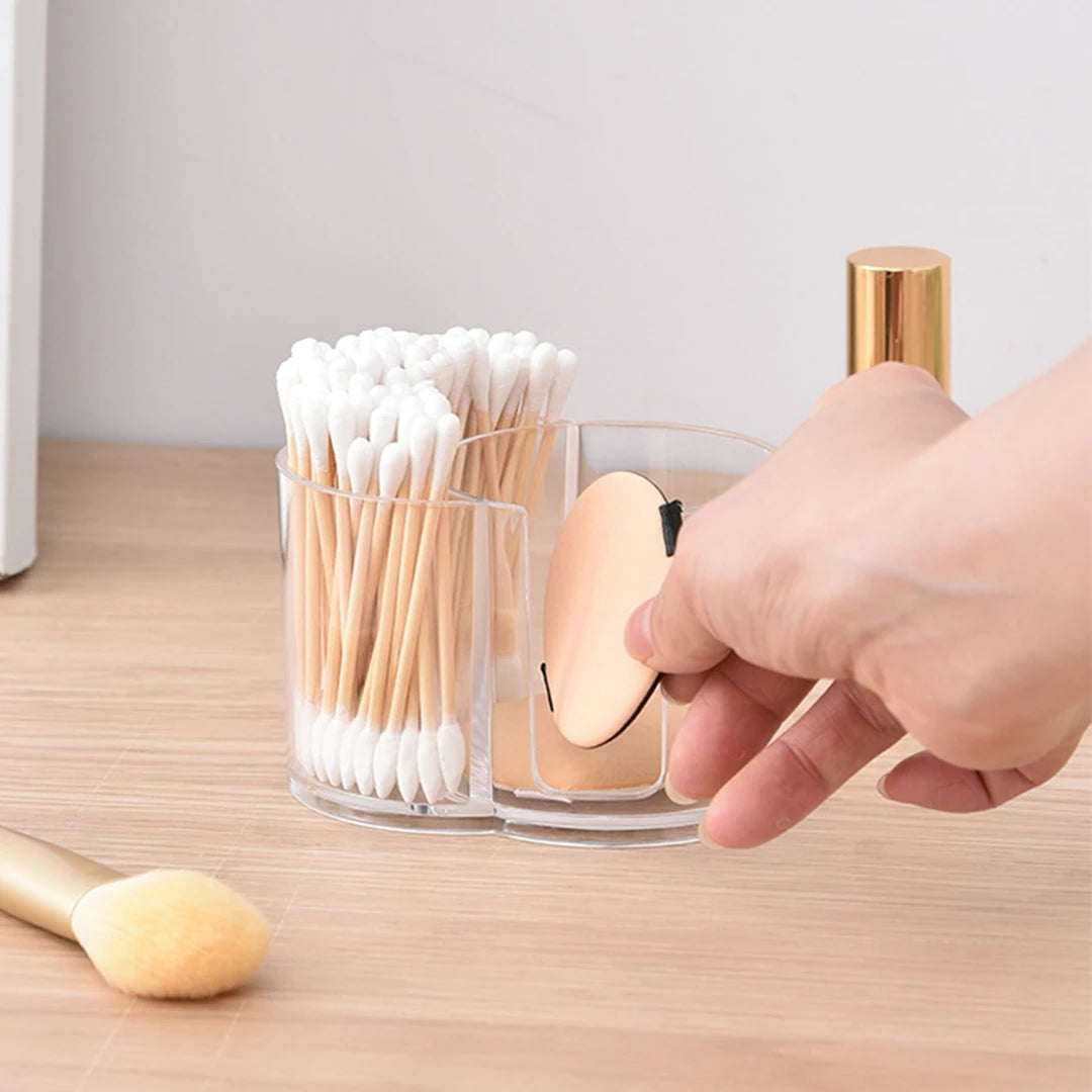 Dual Compartment Clear Cotton Swab & Ball Organizer Bathroom Storage Organizer Babs